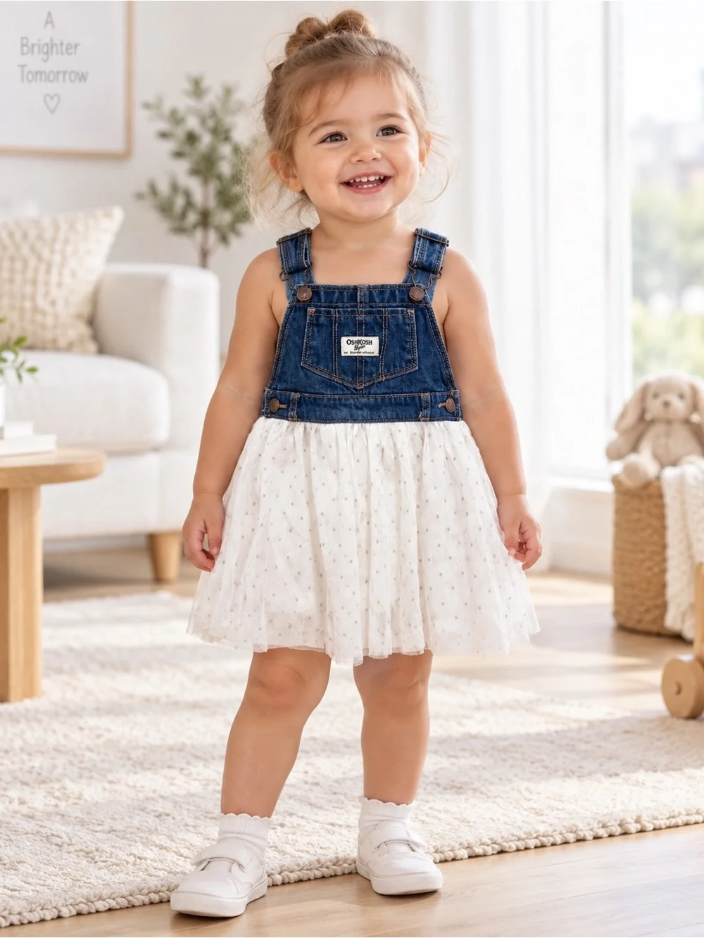 OshKosh B'gosh Denim & White Tulle Overall Dress for Girls